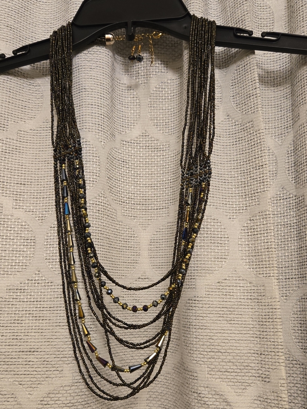 Multi-Strand Black and Gold Beaded Necklace - Women's Jewelry